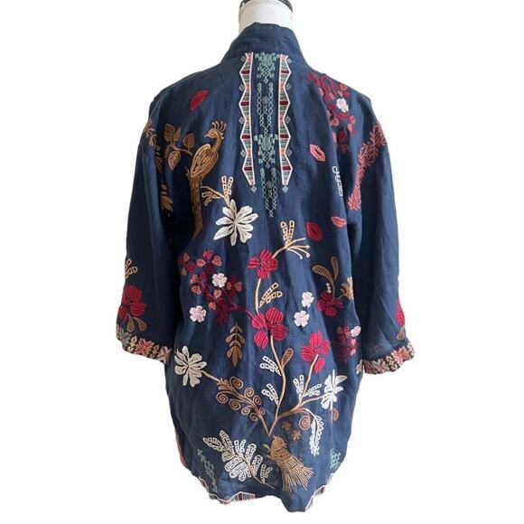 Johnny Was NEW Zuzu Linen Kimono Sz S Embroidered Navy Blue Boho - Picture 3 of 9